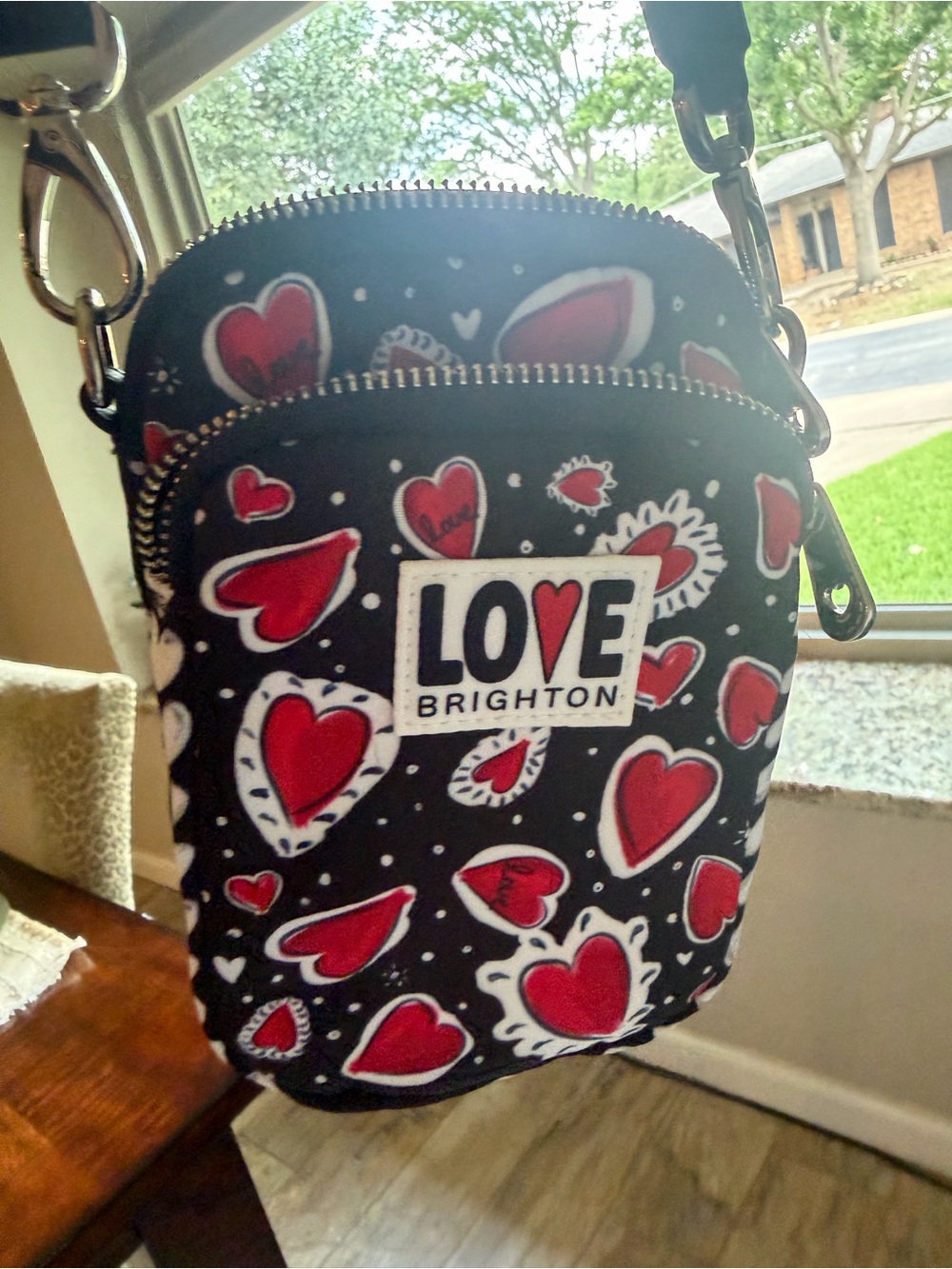 Brighton Love Crossbody Bag with Red Heart Print